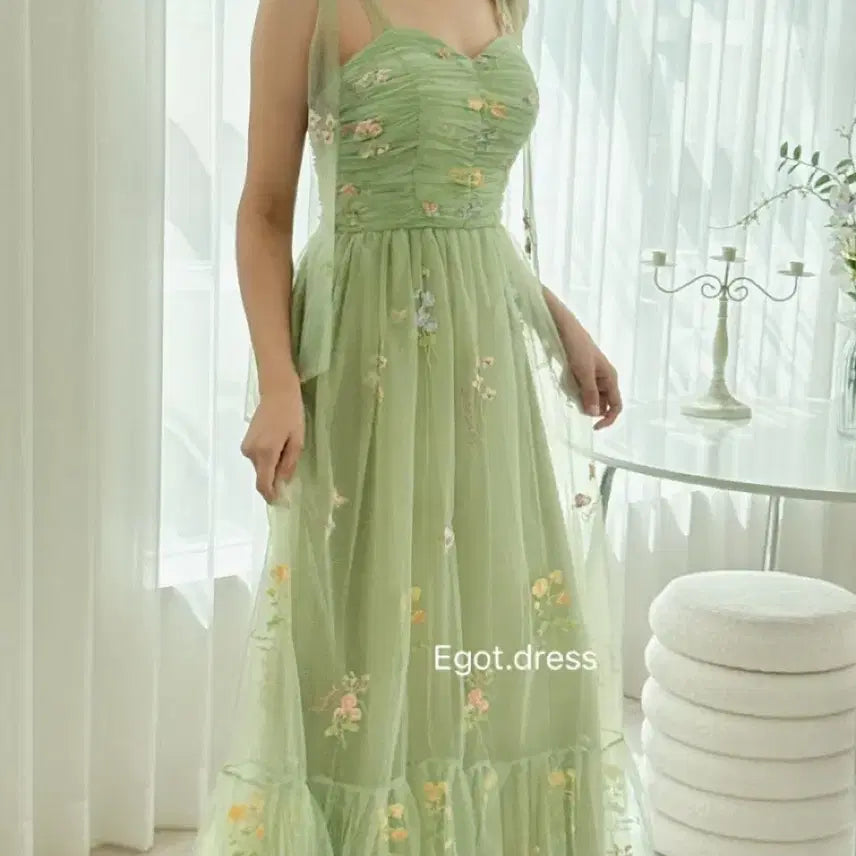 [BUNJANG] Green Floral Dress - Wedding/Ceremony Rental / 졸업사진 그린 플라워 드레스 웨딩 컨셉사진 2부 피로연 졸업사진 연주회