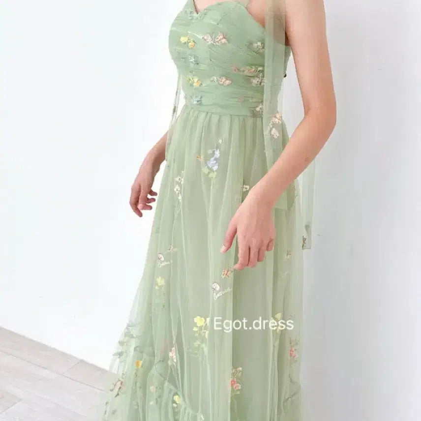 [BUNJANG] Green Floral Dress - Wedding/Ceremony Rental / 졸업사진 그린 플라워 드레스 웨딩 컨셉사진 2부 피로연 졸업사진 연주회