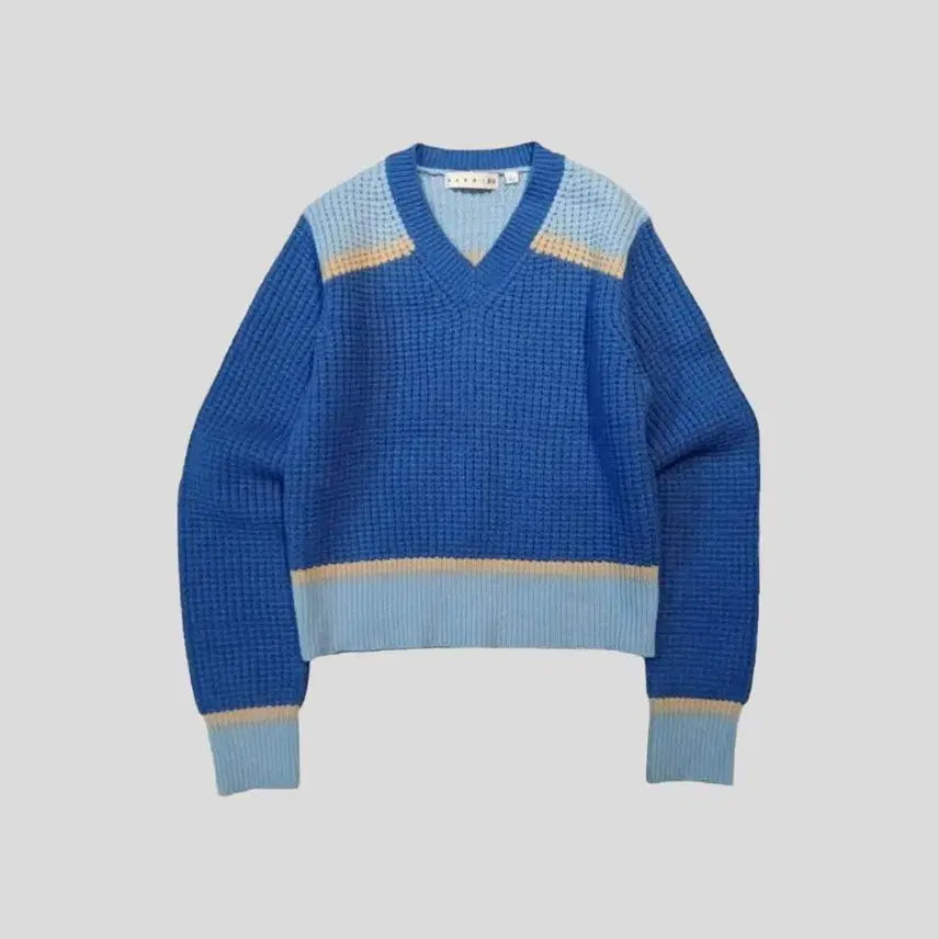 [BUNJANG] Uniqlo x Marni Blue Sky Blue Waffle Pattern Wool Blend V-Neck Knit / 유니클로 X 마르니 블루 스카이블루 배색 와플패턴 울렌 블렌드 브이넥 니