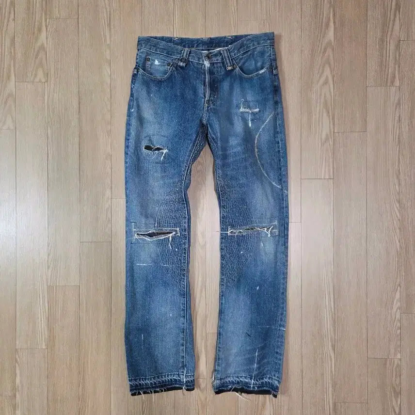 [BUNJANG] HOO KOO JAPAN Distressed Denim Pants / HOO KOO JAPAN 블루 디스트로이드 데님 팬츠