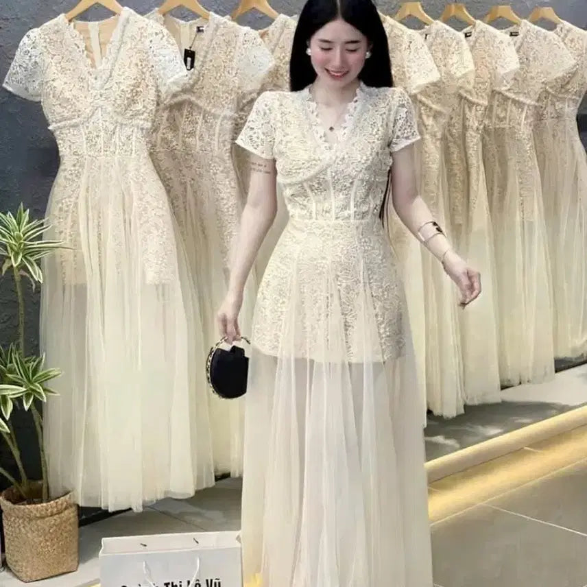 [BUNJANG] Ivory Lace Long Dress / 레이스 롱 원피스 아이보리 드레스