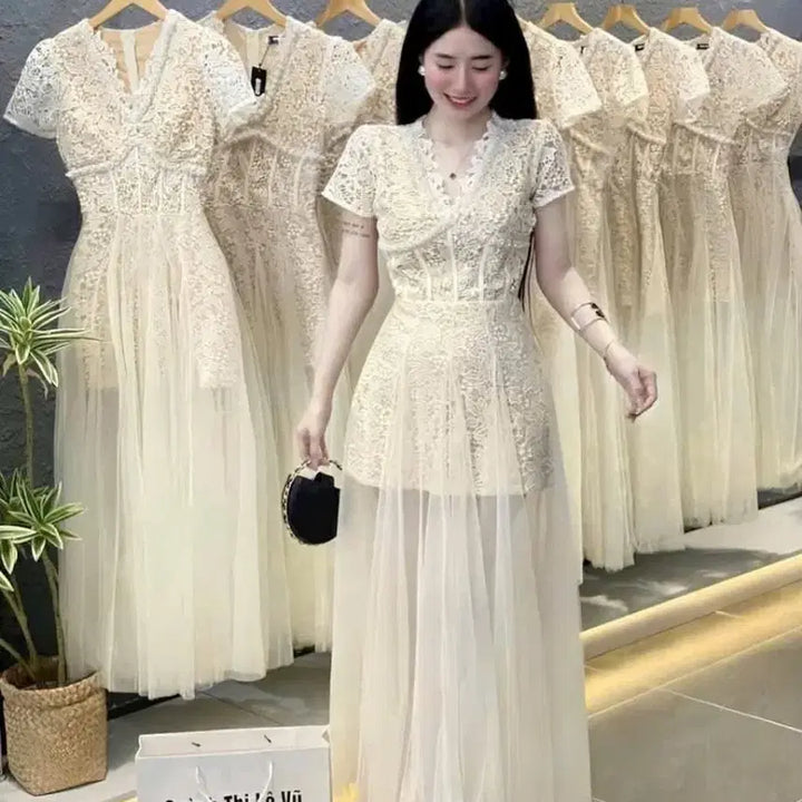 [BUNJANG] Ivory Lace Long Dress / 레이스 롱 원피스 아이보리 드레스
