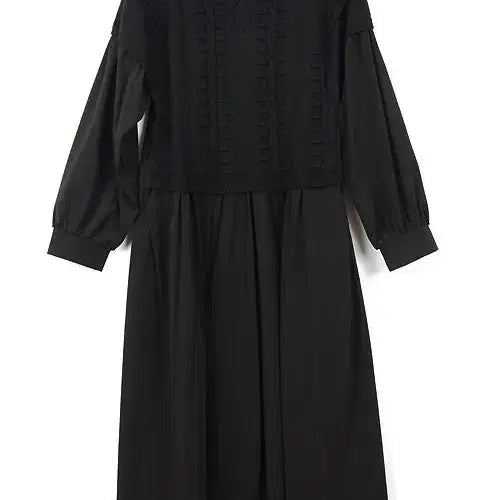 [BUNJANG] Black Knit Mix Long Dress / 니트 믹스 블랙 롱 원피스