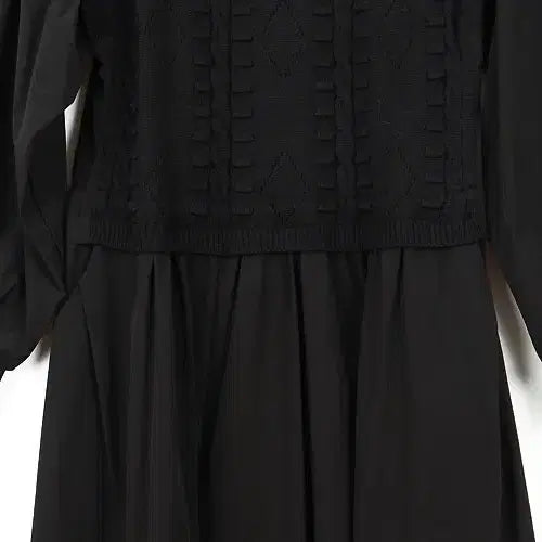 [BUNJANG] Black Knit Mix Long Dress / 니트 믹스 블랙 롱 원피스