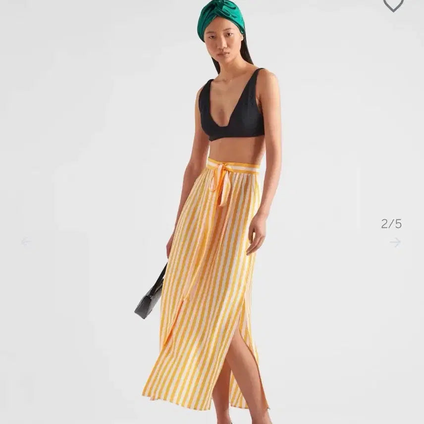 [BUNJANG] Prada Silk Yellow Striped Skirt / 프라다 실크 옐로우 스트라이프 스커트