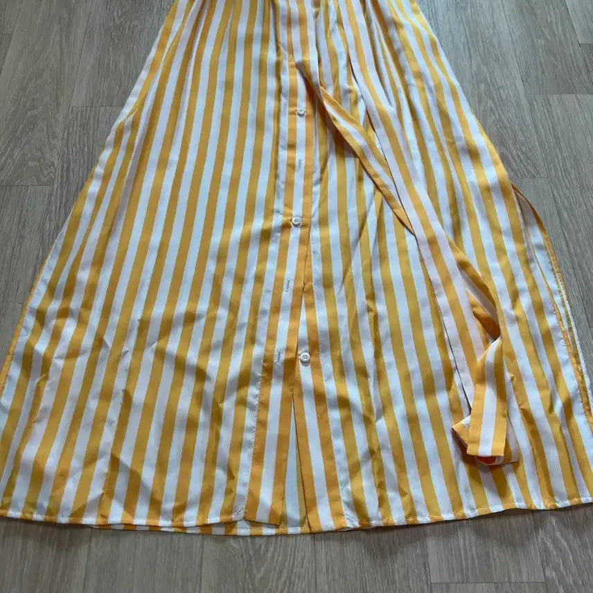 [BUNJANG] Prada Silk Yellow Striped Skirt / 프라다 실크 옐로우 스트라이프 스커트