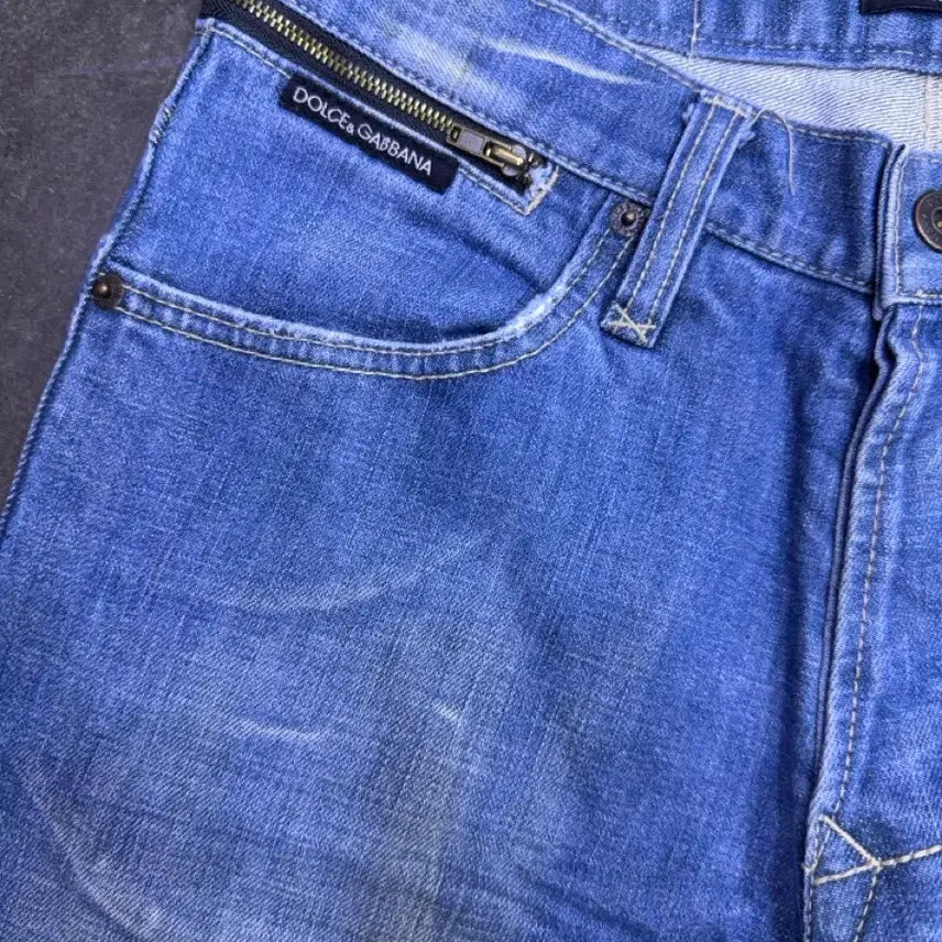 [BUNJANG] Dolce &amp; Gabbana Vintage Wash Straight Fit Denim Pants / 돌체앤가바나 지퍼 포인트 빈티지 워싱 스트레이트핏 데님팬츠 48