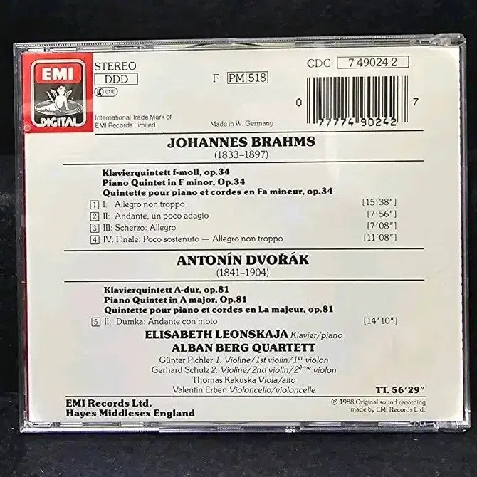 [BUNJANG] Brahms/Dvorak Piano Quintets CD / 브람스/드보르작 피아노 5중주 CD