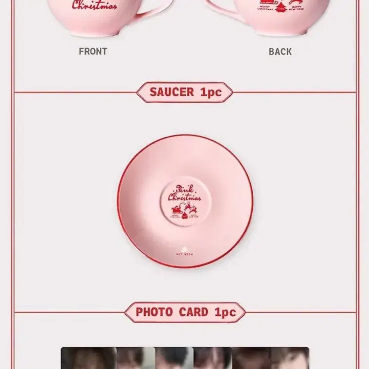 [BUNJANG] NCT WISH Yuushi Pink Christmas Cup and Saucer Set / 엔시티위시 핑크 크리스마스 컵, 소서 세트 유우시 양도