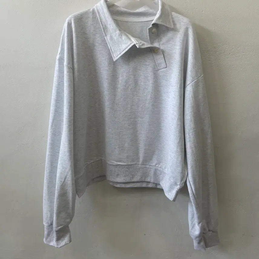 [BUNJANG] Unbalanced Collar Henry Neck Sweatshirt / 새상품 언발 헨리넥 카라 맨투맨
