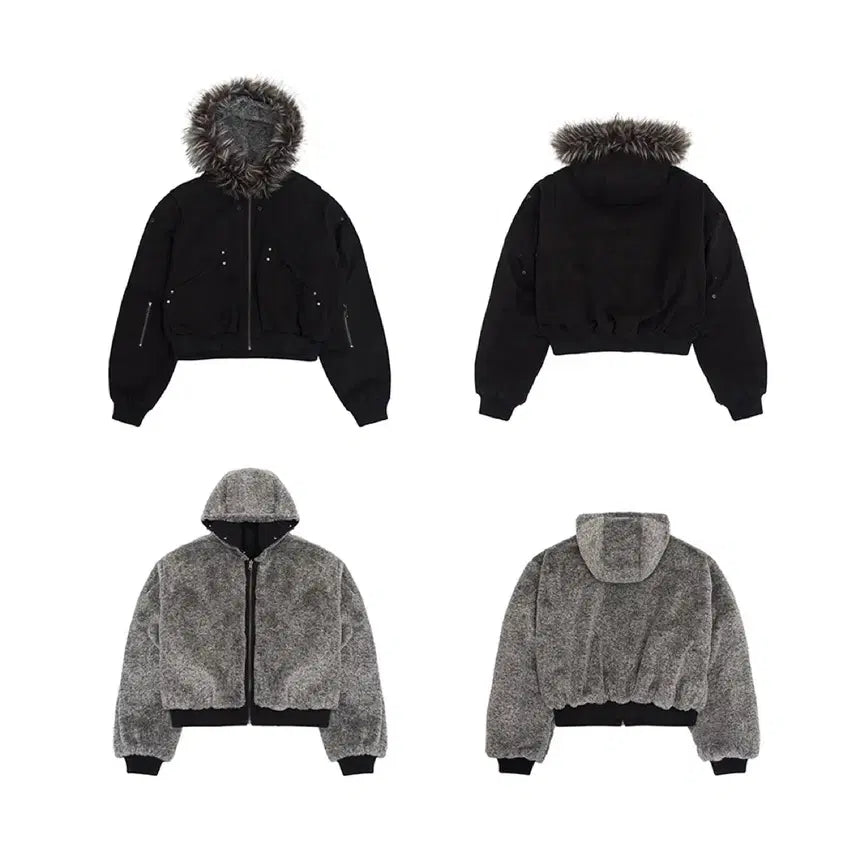 [BUNJANG] Reversible Sculpted Fur Bomber Jacket / 비엑세스 리버시블 봄버 자켓 (1size)