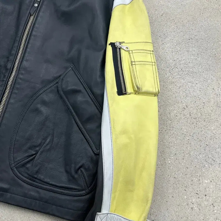 [BUNJANG] T.P.C. Big Logo Color Block Cow Leather Jacket / 티피코시 빅로고 배색 카우 레더 자켓