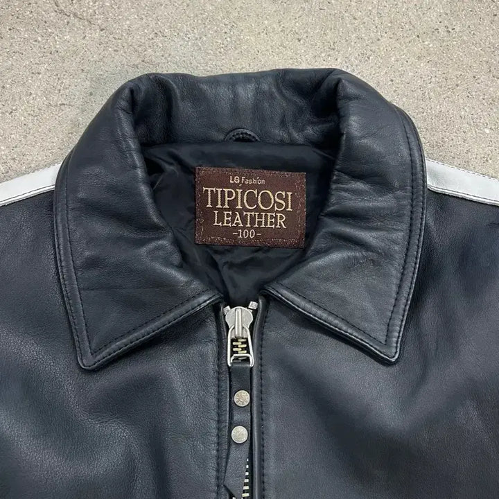 [BUNJANG] T.P.C. Big Logo Color Block Cow Leather Jacket / 티피코시 빅로고 배색 카우 레더 자켓