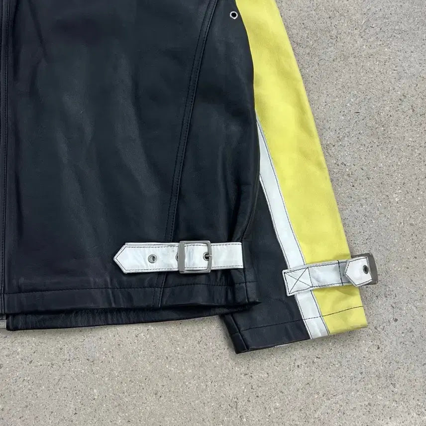 [BUNJANG] T.P.C. Big Logo Color Block Cow Leather Jacket / 티피코시 빅로고 배색 카우 레더 자켓