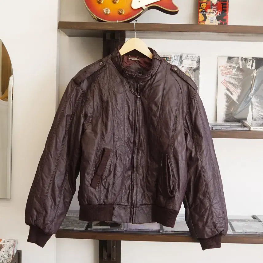 [BUNJANG] Members Only Real Leather Bomber Jacket / 멤버스 온리 리얼 레더 봄버 105 사이즈
