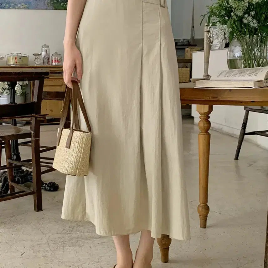 [BUNJANG] Unbranded Beige Long Skirt / 빅사이즈 뒷밴딩 롱스커트 베이지 30