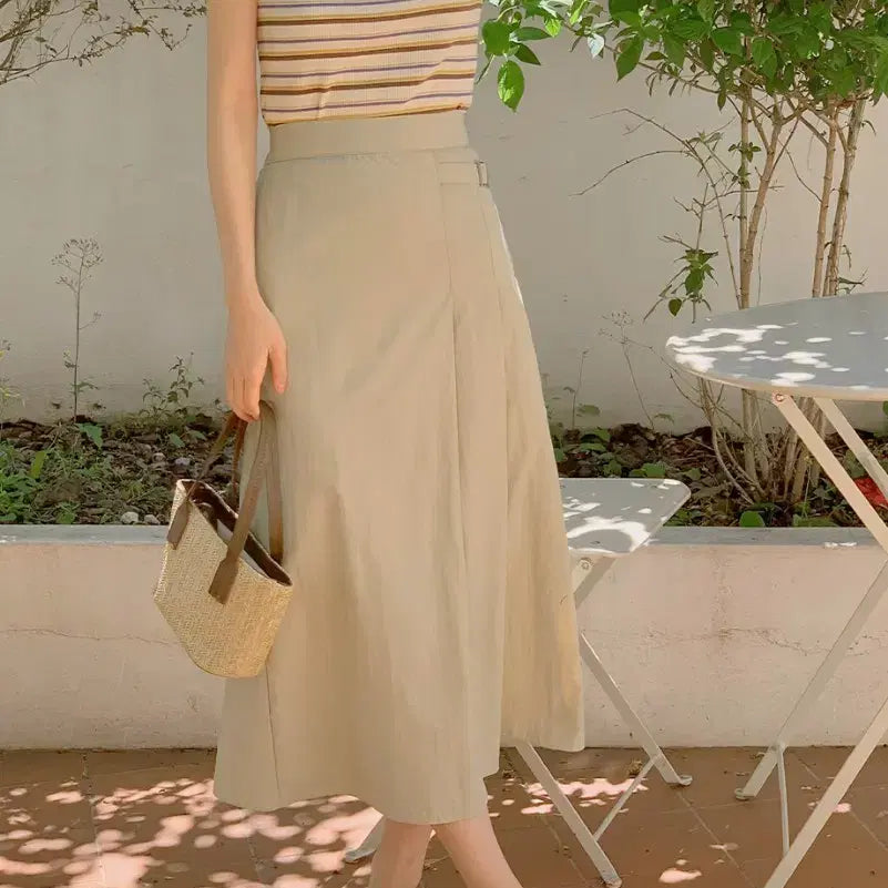 [BUNJANG] Unbranded Beige Long Skirt / 빅사이즈 뒷밴딩 롱스커트 베이지 30