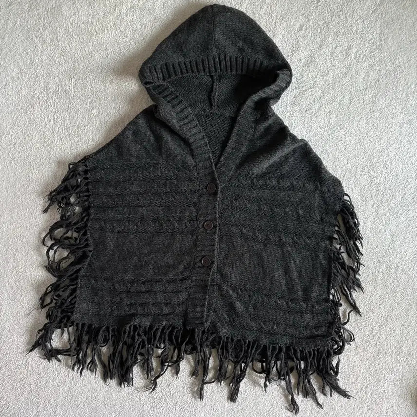 [BUNJANG] Vintage Charcoal Hooded Cape / 일본빈티지 차콜 후드 케이프