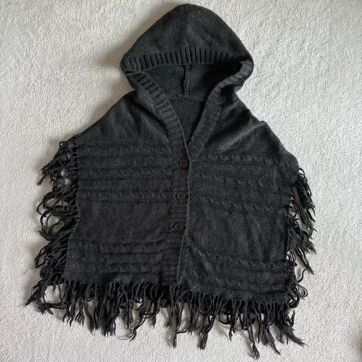 [BUNJANG] Vintage Charcoal Hooded Cape / 일본빈티지 차콜 후드 케이프