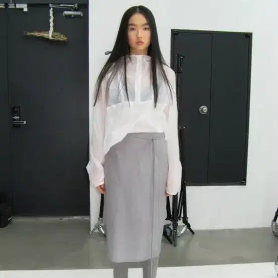 [BUNJANG] Carol Schope Slit Skirt - Gray / 캐롤쇼페 슬릿 스커트 그레이