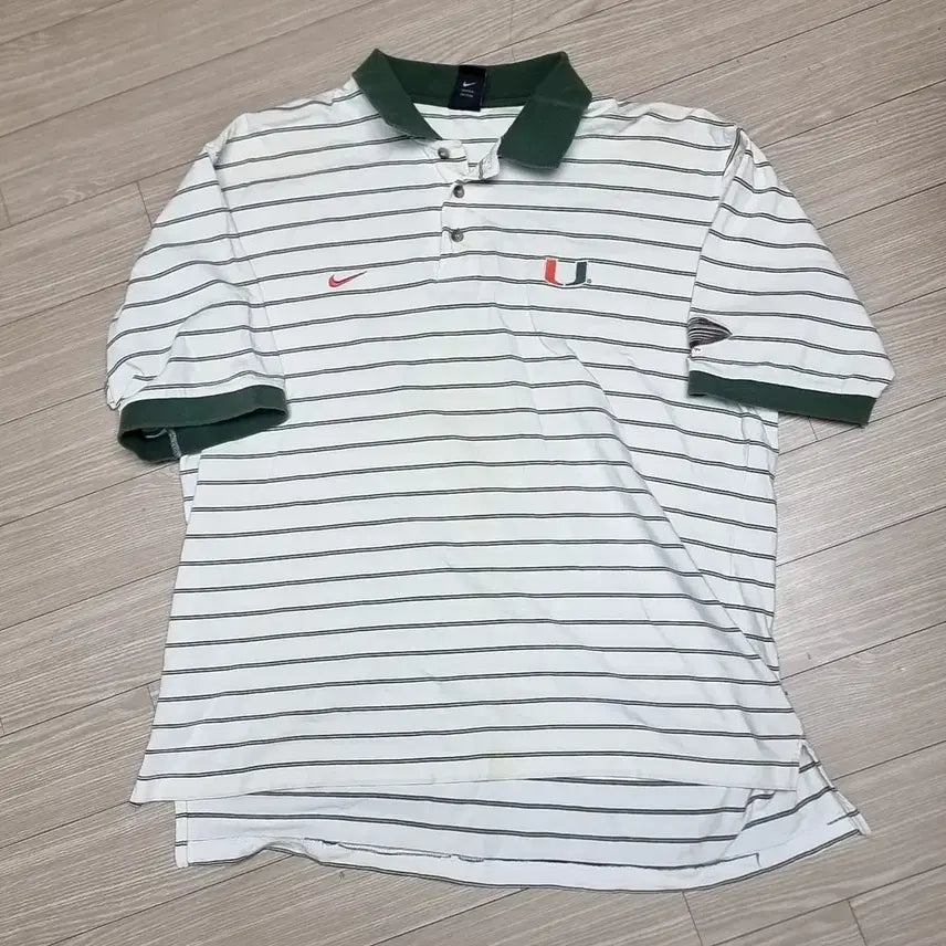 [BUNJANG] Nike Stripe Polo Shirt (100) / 80s 한국제 나이키 스트라이프 반팔 폴로티 U 로고(100)