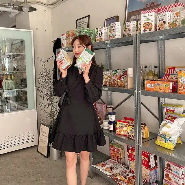 [SOLD OUT] 빅사이즈 프릴 랩원피스 블랙