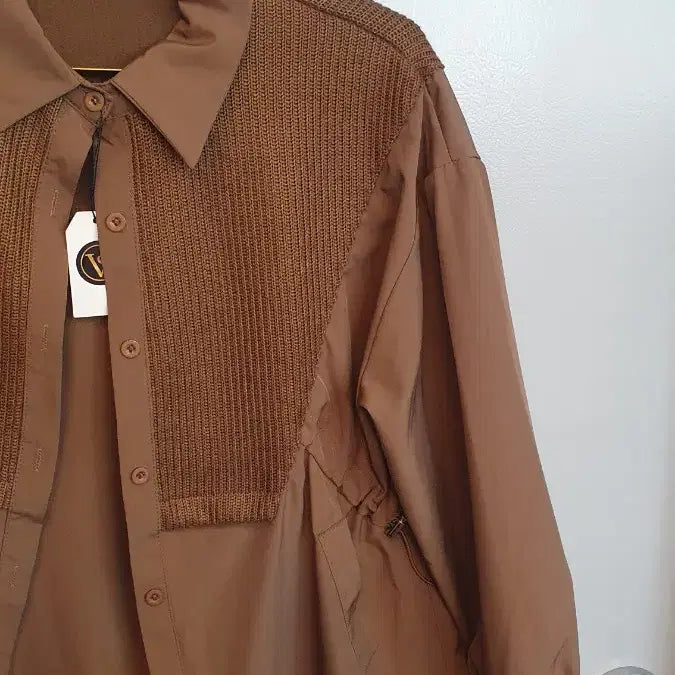 [BUNJANG] Color Block Knit Blouse / 배색 니트 브라운 셔츠 블라우스 프리
