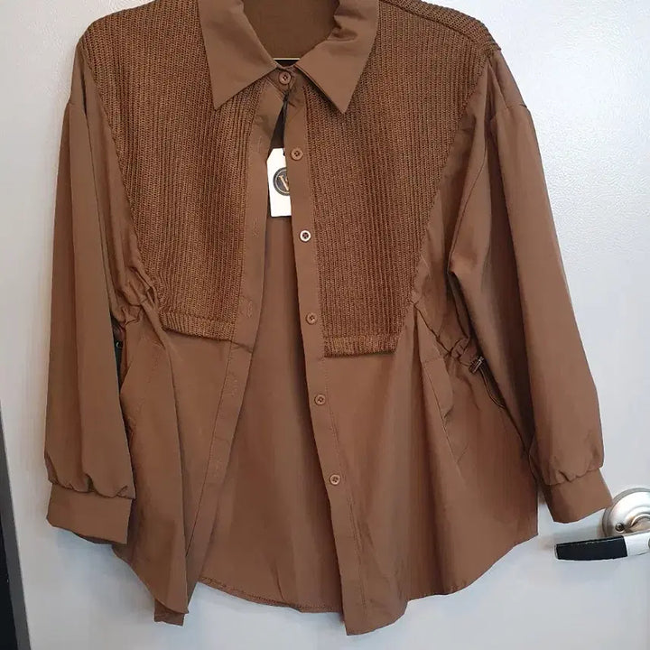 [BUNJANG] Color Block Knit Blouse / 배색 니트 브라운 셔츠 블라우스 프리