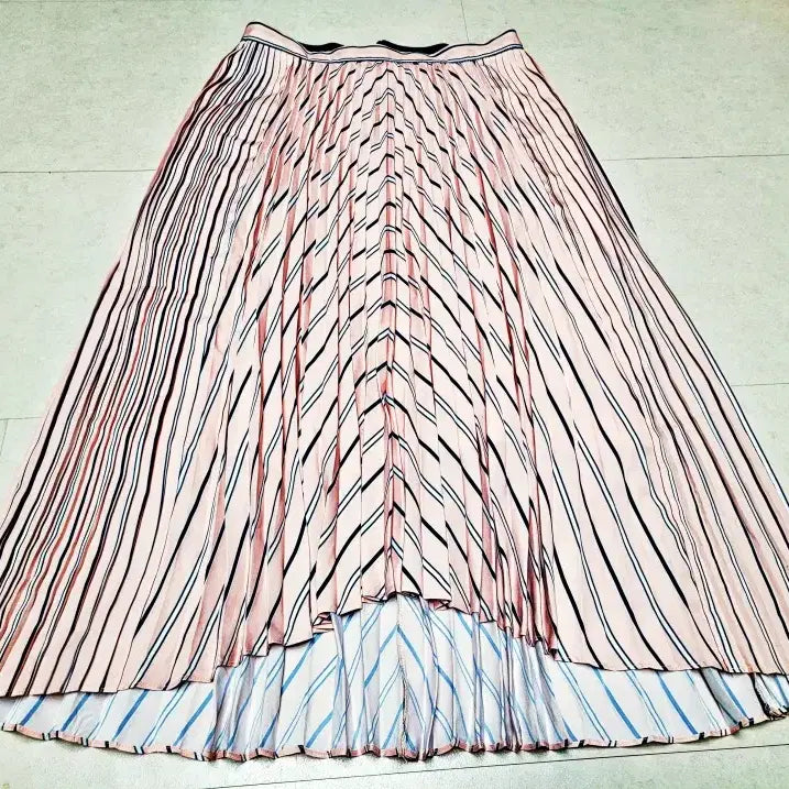 [BUNJANG] G-Cut Pink Stripe Pleated Long Skirt / 지컷 핑크스트라이프 플리츠 롱스커트 폴1305