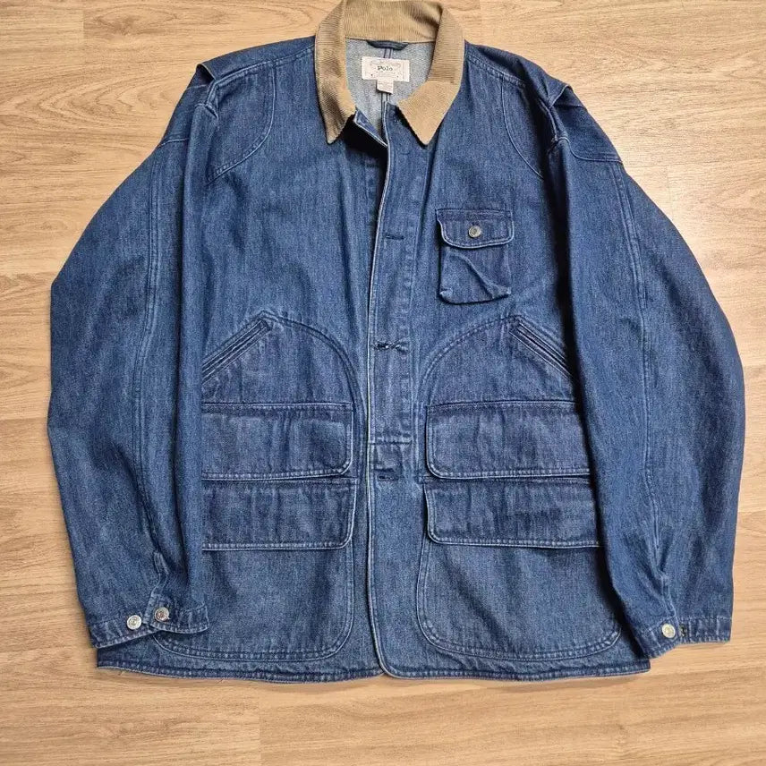 [BUNJANG] Polo Denim Hunting Jacket Corduroy Collar / 폴로 데님 헌팅자켓 코듀로이 카라