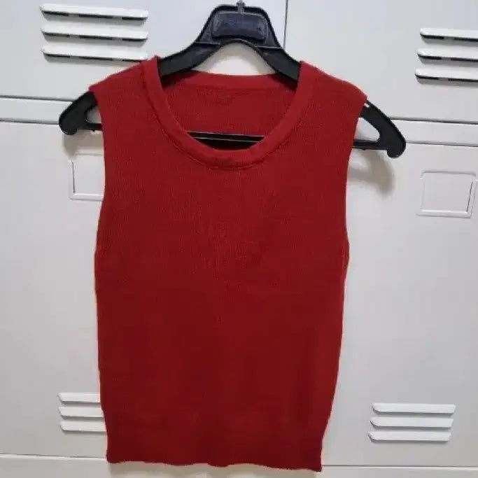 [BUNJANG] La&amp;Deery Basic Round Sleeveless Cardigan Set - Red / 라앤드리 베이직 라운드 나시 가디건 세트 -레드,프리