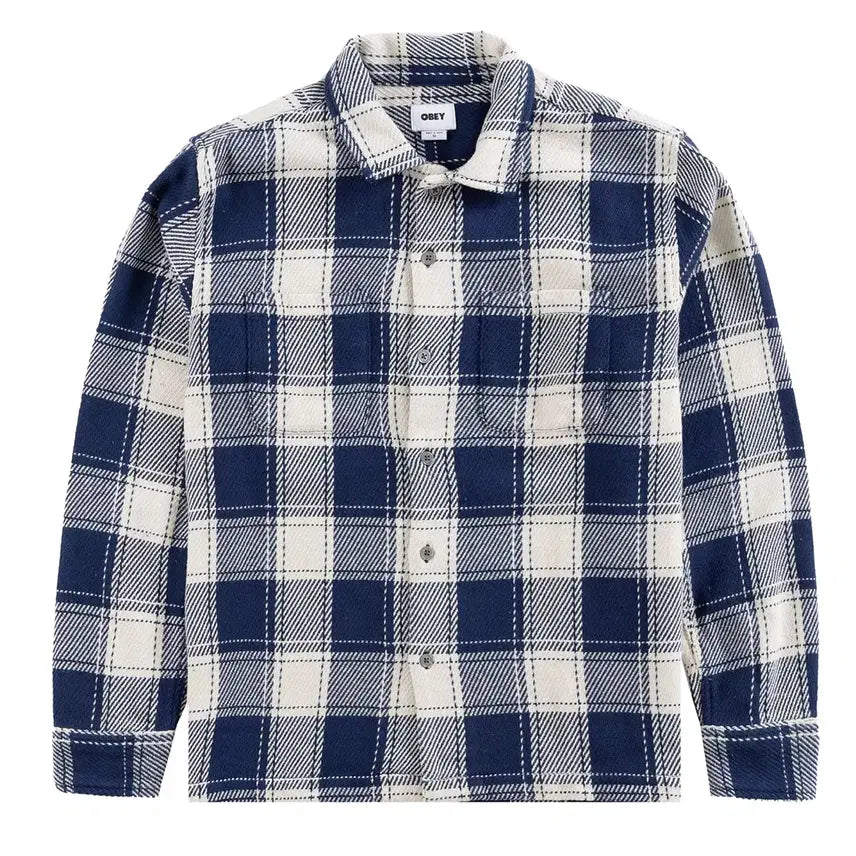 [BUNJANG] Obey Eco Woven Shirt Jacket Academy Navy Multi / [L] 오베이 에코 우븐 셔츠 자켓 아카데미 네이비 멀티