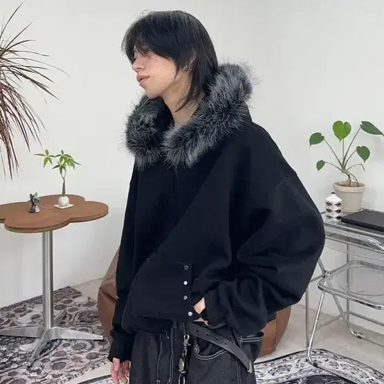 [BUNJANG] SATIIIZ Snow Fur Fleece Hooded Zip-up / SATIIIZ 스노우 퍼 기모 후드집업 free