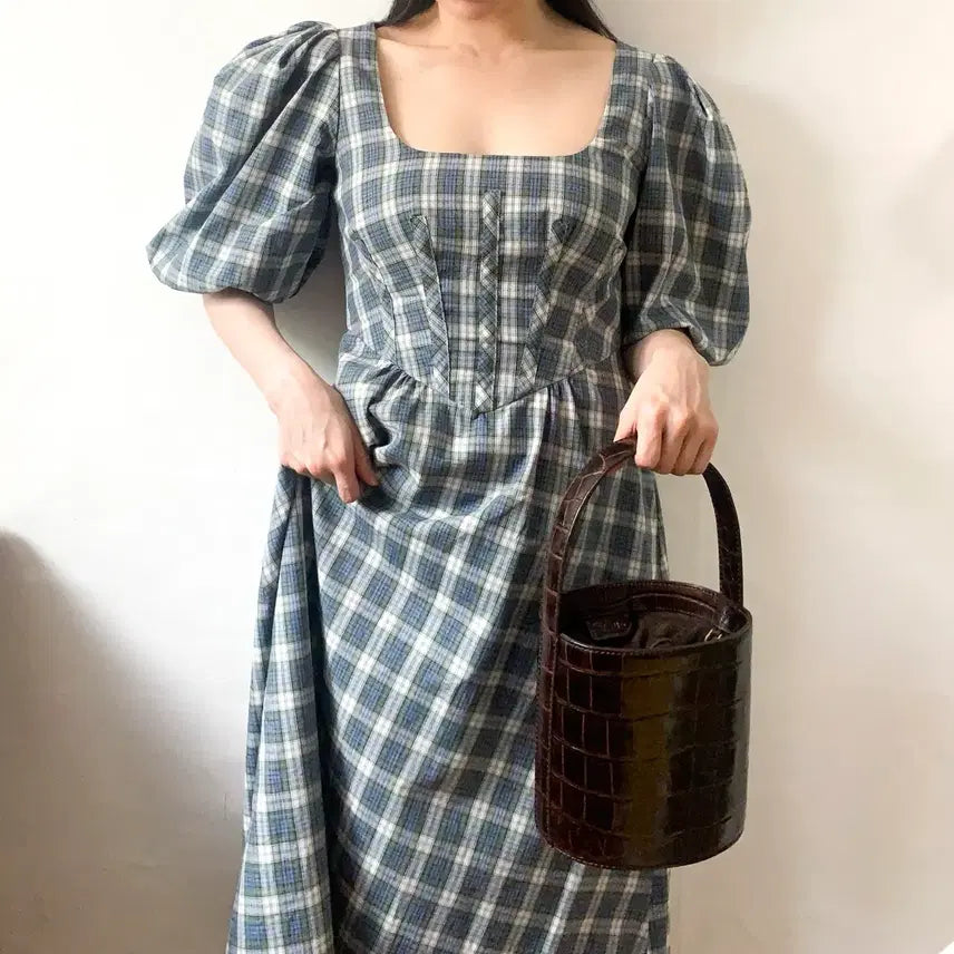 [BUNJANG] Alexa Chung Check Long Dress / [EU38] 알렉사청 Alexa Chung 체크 퍼프슬리브 원피스