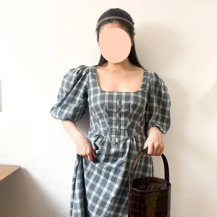 [BUNJANG] Alexa Chung Check Long Dress / [EU38] 알렉사청 Alexa Chung 체크 퍼프슬리브 원피스
