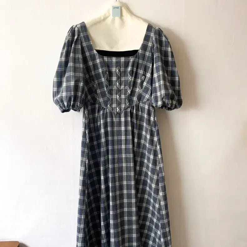 [BUNJANG] Alexa Chung Check Long Dress / [EU38] 알렉사청 Alexa Chung 체크 퍼프슬리브 원피스