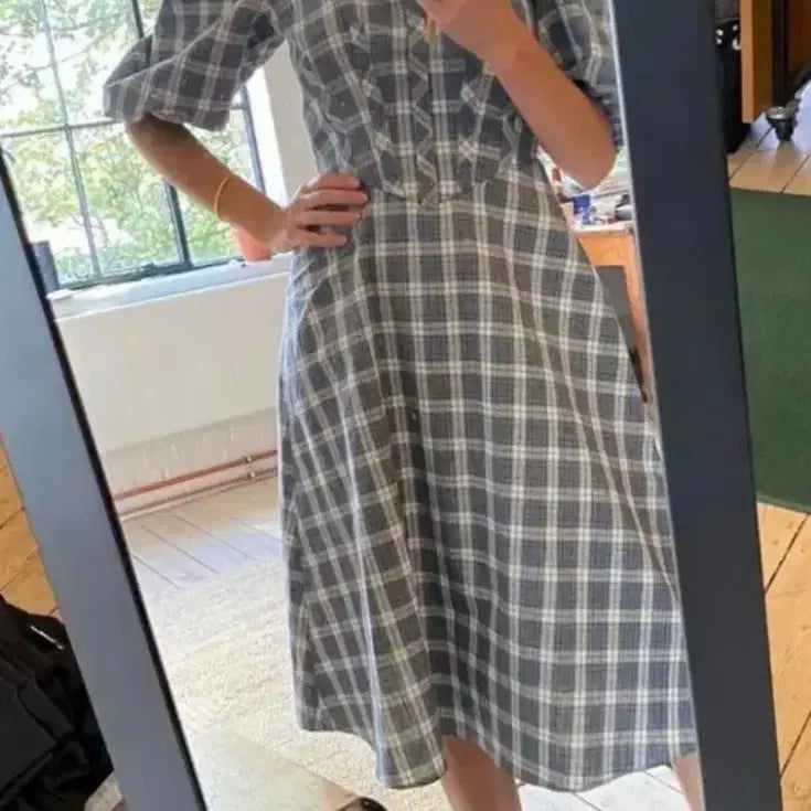 [BUNJANG] Alexa Chung Check Long Dress / [EU38] 알렉사청 Alexa Chung 체크 퍼프슬리브 원피스