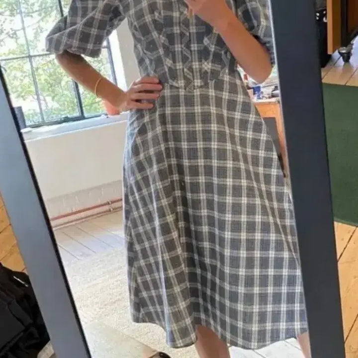 [BUNJANG] Alexa Chung Check Long Dress / [EU38] 알렉사청 Alexa Chung 체크 퍼프슬리브 원피스