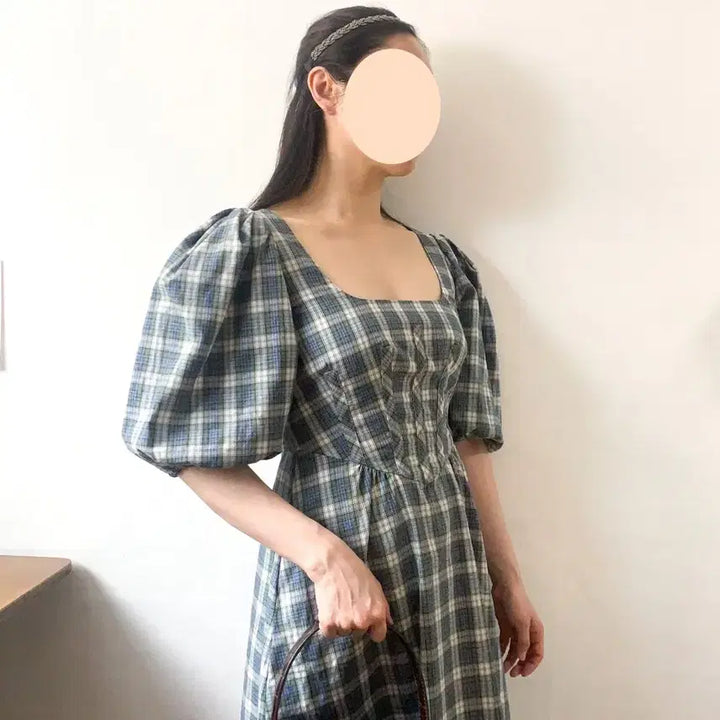 [BUNJANG] Alexa Chung Check Long Dress / [EU38] 알렉사청 Alexa Chung 체크 퍼프슬리브 원피스