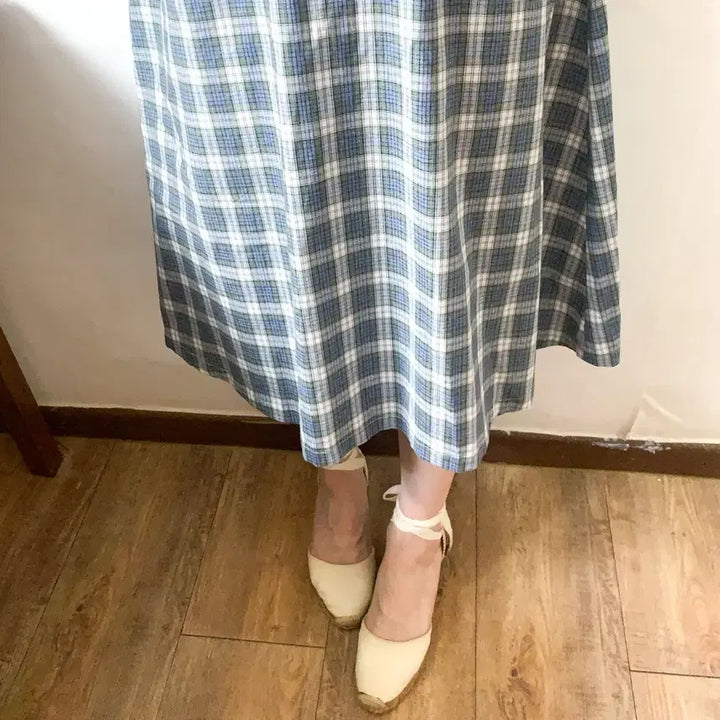 [BUNJANG] Alexa Chung Check Long Dress / [EU38] 알렉사청 Alexa Chung 체크 퍼프슬리브 원피스
