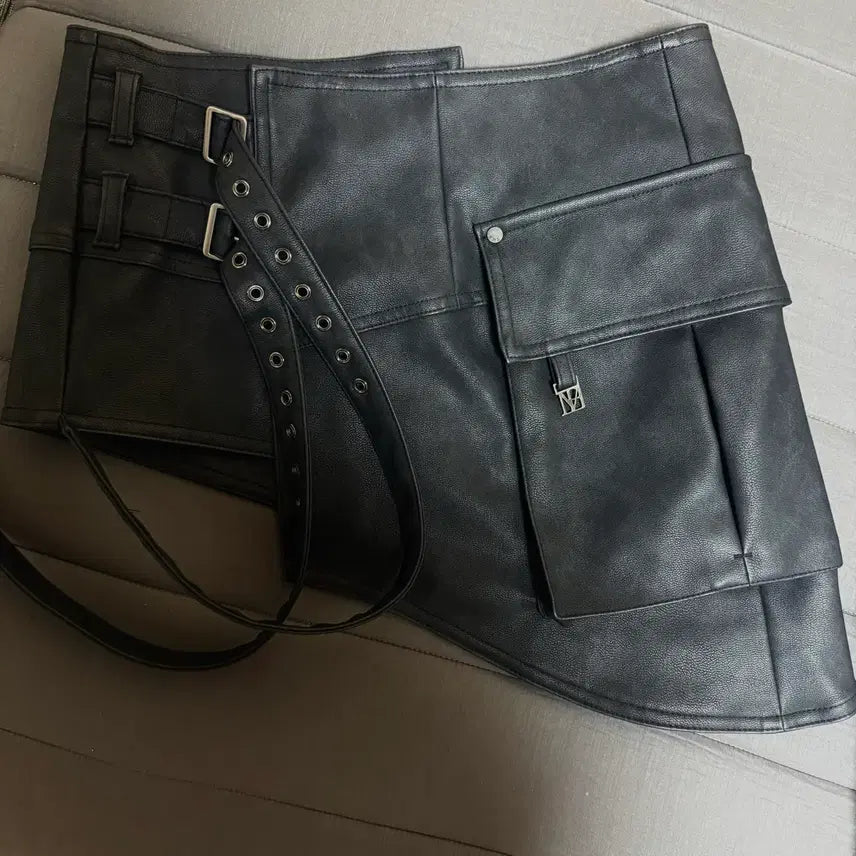 [BUNJANG] Trimming Bird Belted Layered Leather Wrap Skirt / 트리밍버드 레더랩스커트 Belted Layered Leather Wrap