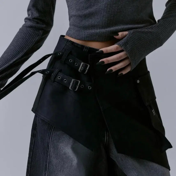 [BUNJANG] Trimming Bird Belted Layered Leather Wrap Skirt / 트리밍버드 레더랩스커트 Belted Layered Leather Wrap