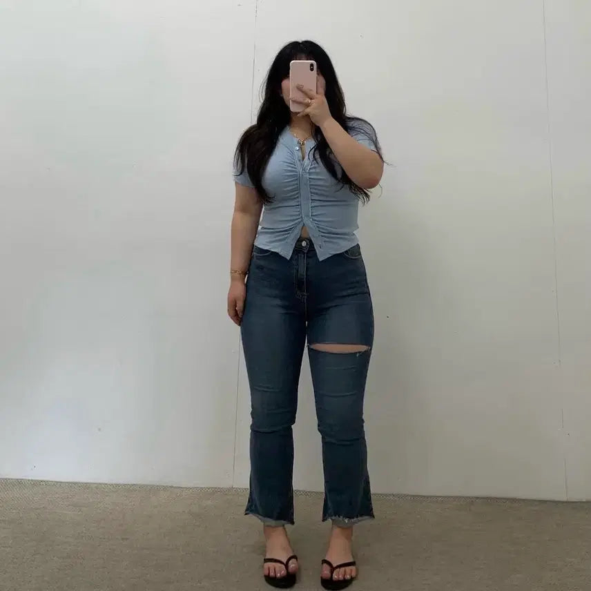 [BUNJANG] Spandex Thigh Slit Bootcut Jeans 32 / 스판 허벅지 트임 청바지 32
