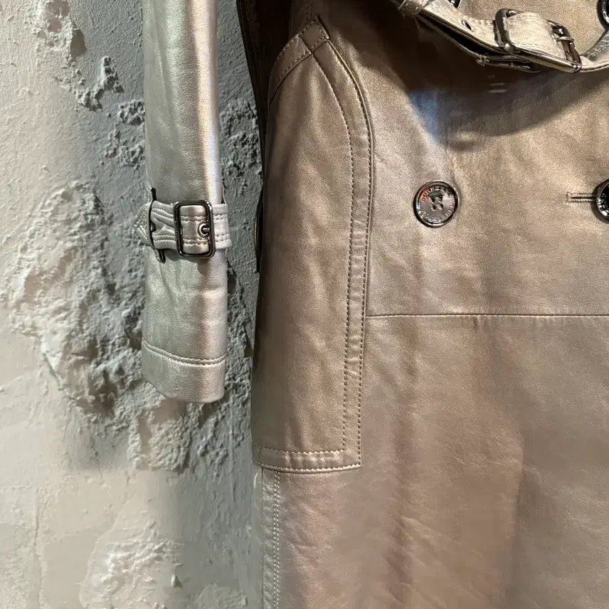 [BUNJANG] Burberry Lambskin Double Trench Coat / 55 버버리 BURBERRY 양가죽 더블 트렌치코트 올리브그레이