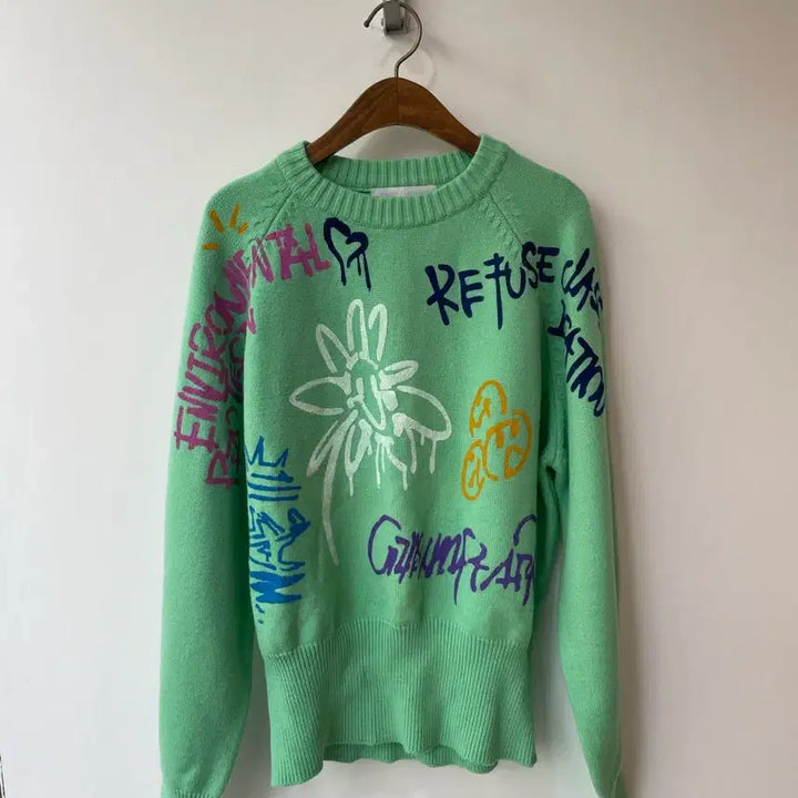 [BUNJANG] Creepier About Mint Gravity Design Knit Sweater / 크리피어바웃 민트 그래비티디자인 니트