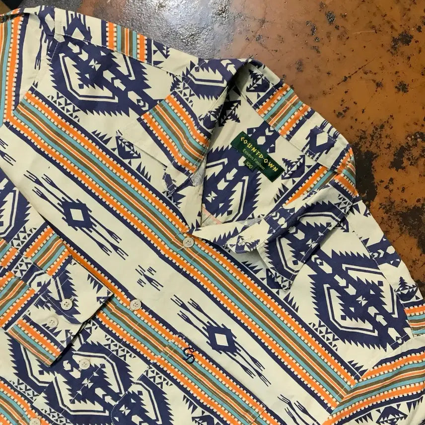 [BUNJANG] Vintage Indian Pattern Cotton Shirt Men&