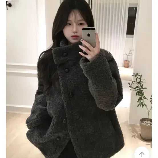 [BUNJANG] Wool Fleece Short Coat - Gray / 양털 코트 그레이