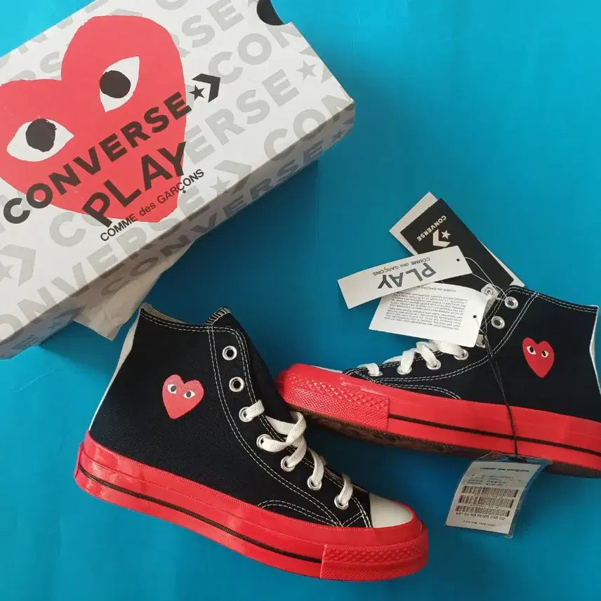 [BUNJANG] Comme des Garçons x Converse Chuck Taylor All Star High Top Red Sole Sneakers / 새상품 꼼데가르송 척테일러 하이 컨버스 245 풀박 새상품