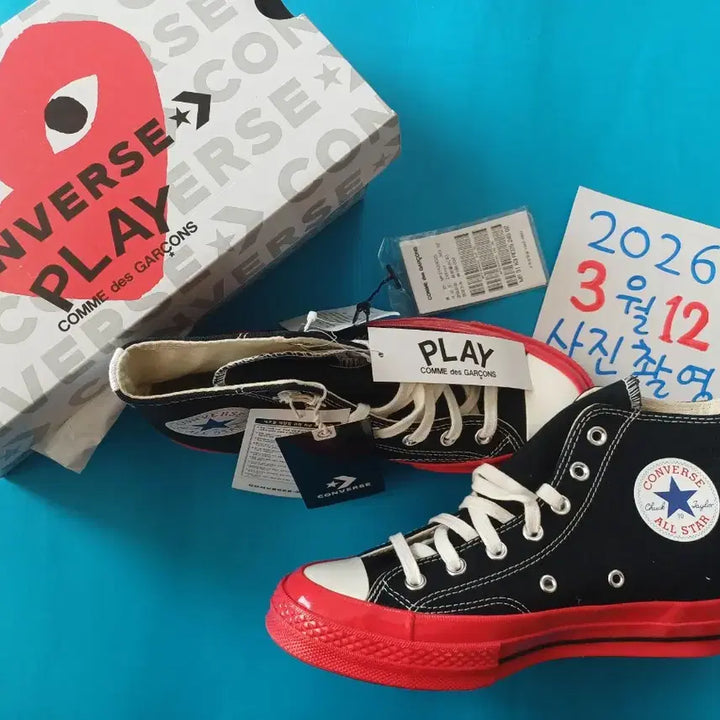 [BUNJANG] Comme des Garçons x Converse Chuck Taylor All Star High Top Red Sole Sneakers / 새상품 꼼데가르송 척테일러 하이 컨버스 245 풀박 새상품