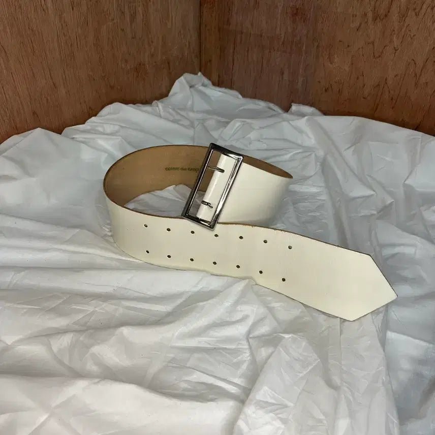 [BUNJANG] Comme des Garçons Wide White Leather Waist Belt / 꼼데가르송 와이드 화이트 레더 웨이스트 벨트
